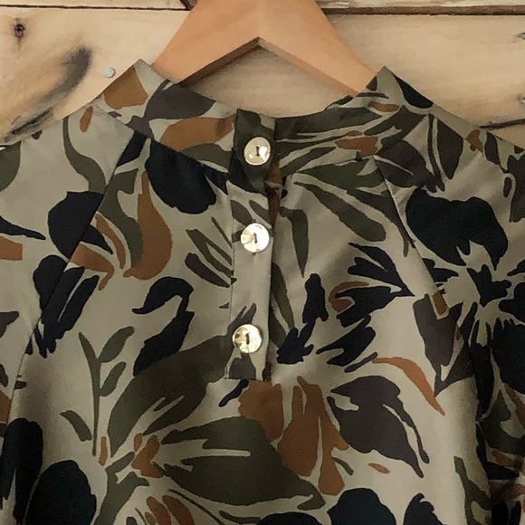 ZARA camouflage floral print long sleeve pullover top hem band oversized XS - Picture 7 of 12